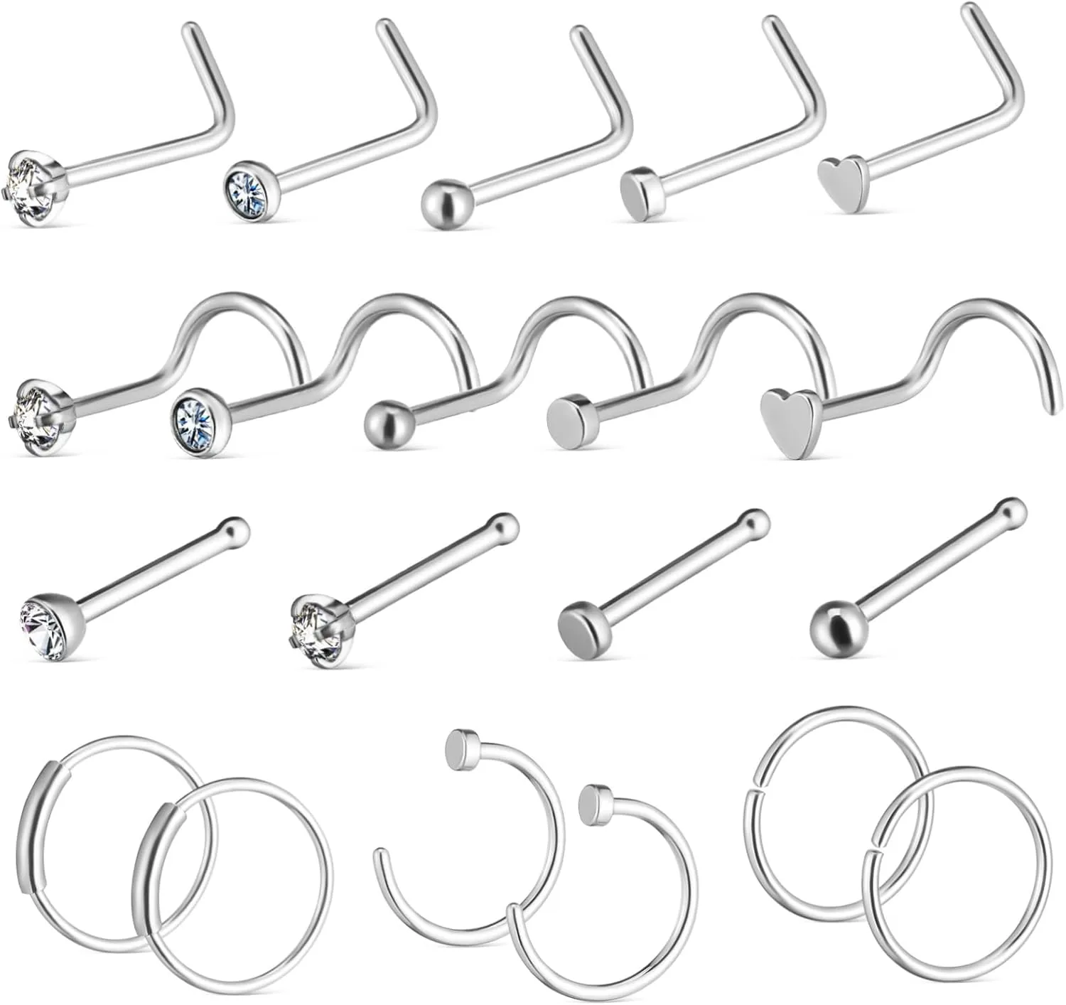 1 Set Nose Rings for Women Stainless Steel Variety of Hoops Shaped Studs Elegant Comfortable Wear Secure Fit for Daily Use Nose Piercings Accessories