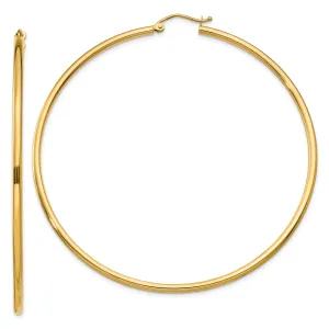 10K Gold Polished 2mm Hoop Earrings Elegant 60mm Design for Women