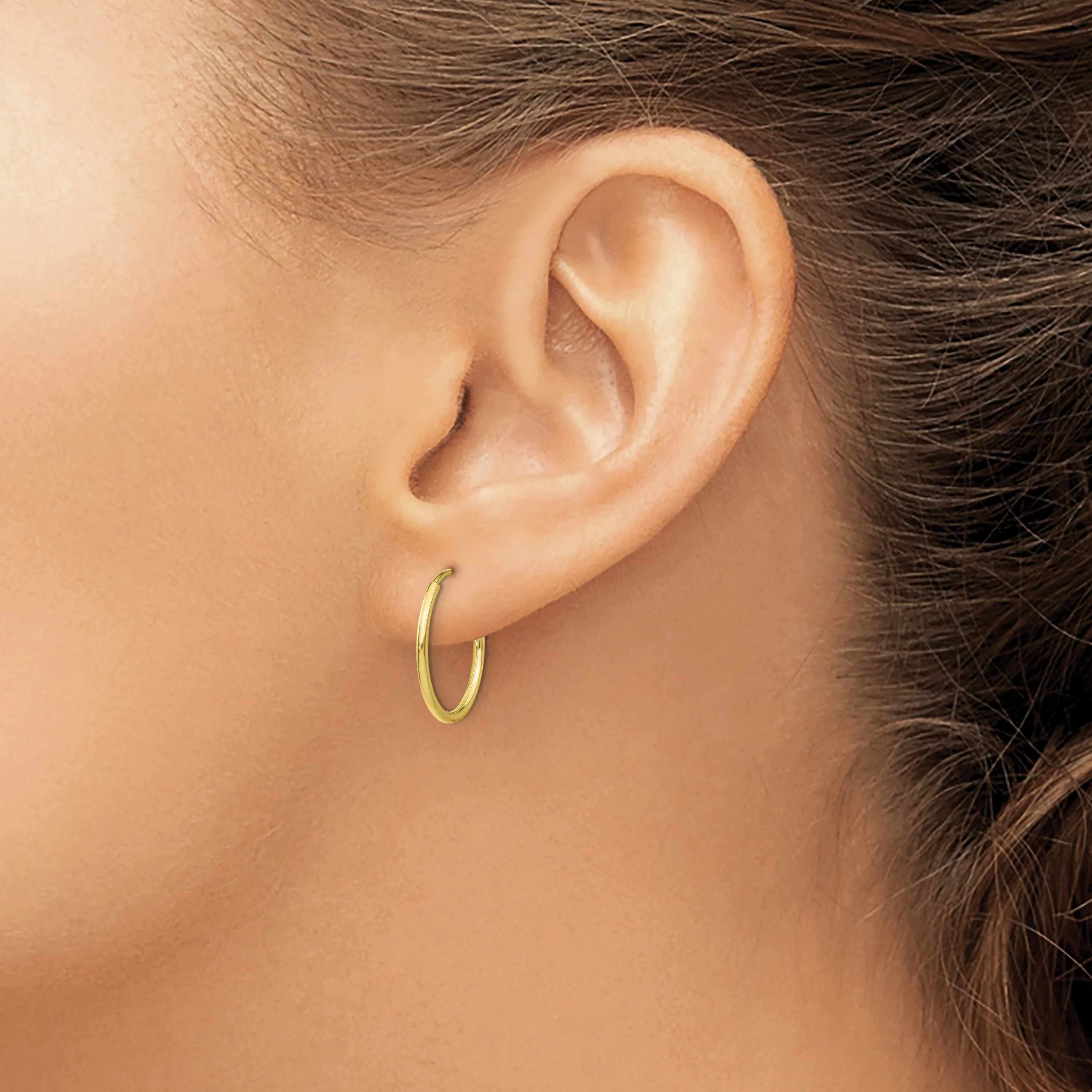 10K Gold Polished Endless Hoop Earrings for Women 20mm Elegant Design