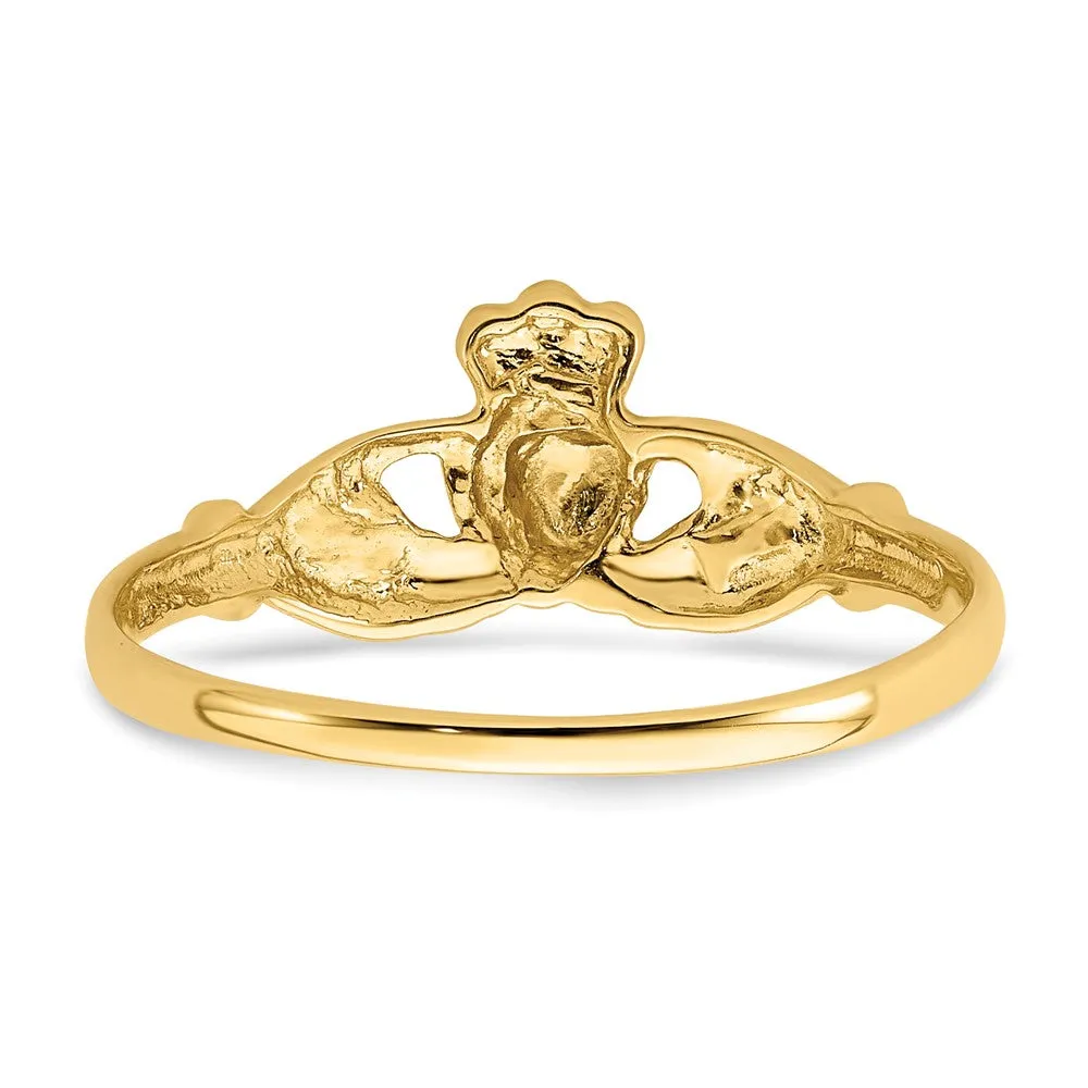 10k Polished & Satin Claddagh Ring-10D99