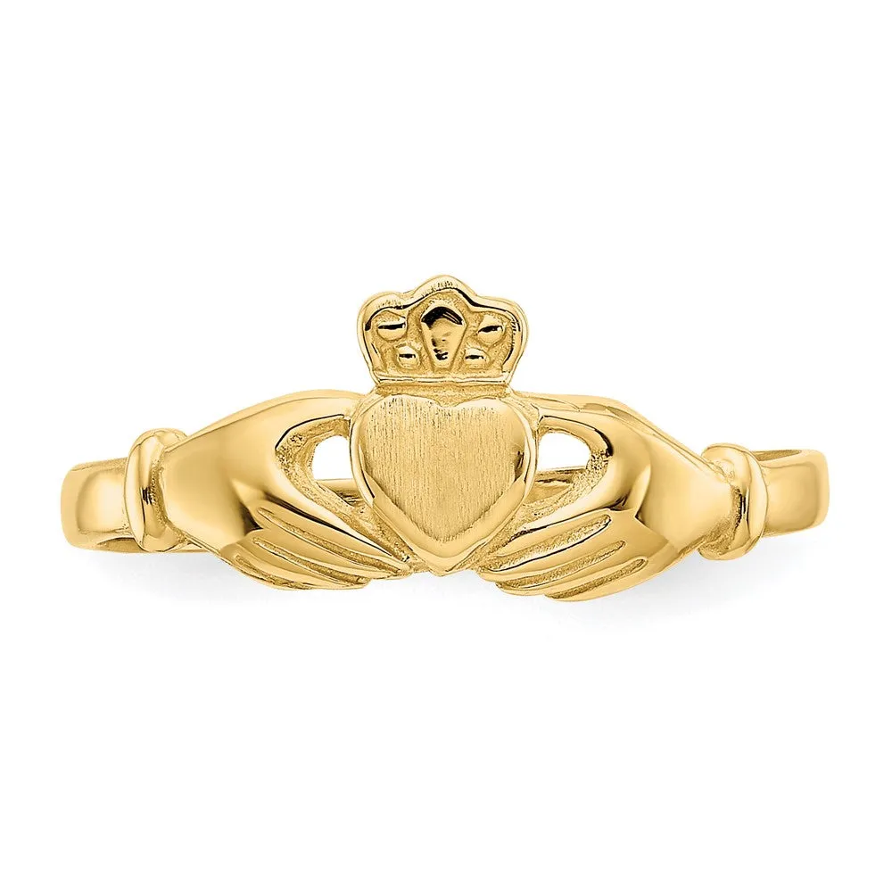 10k Polished & Satin Claddagh Ring-10D99