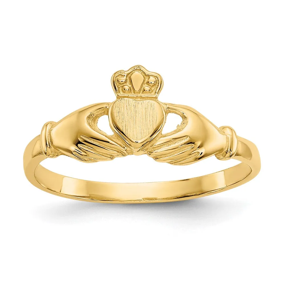 10k Polished & Satin Claddagh Ring-10D99