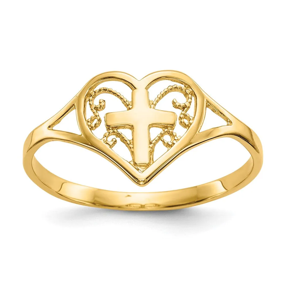 10k Polished Heart w/ Cross Ring-10K5117