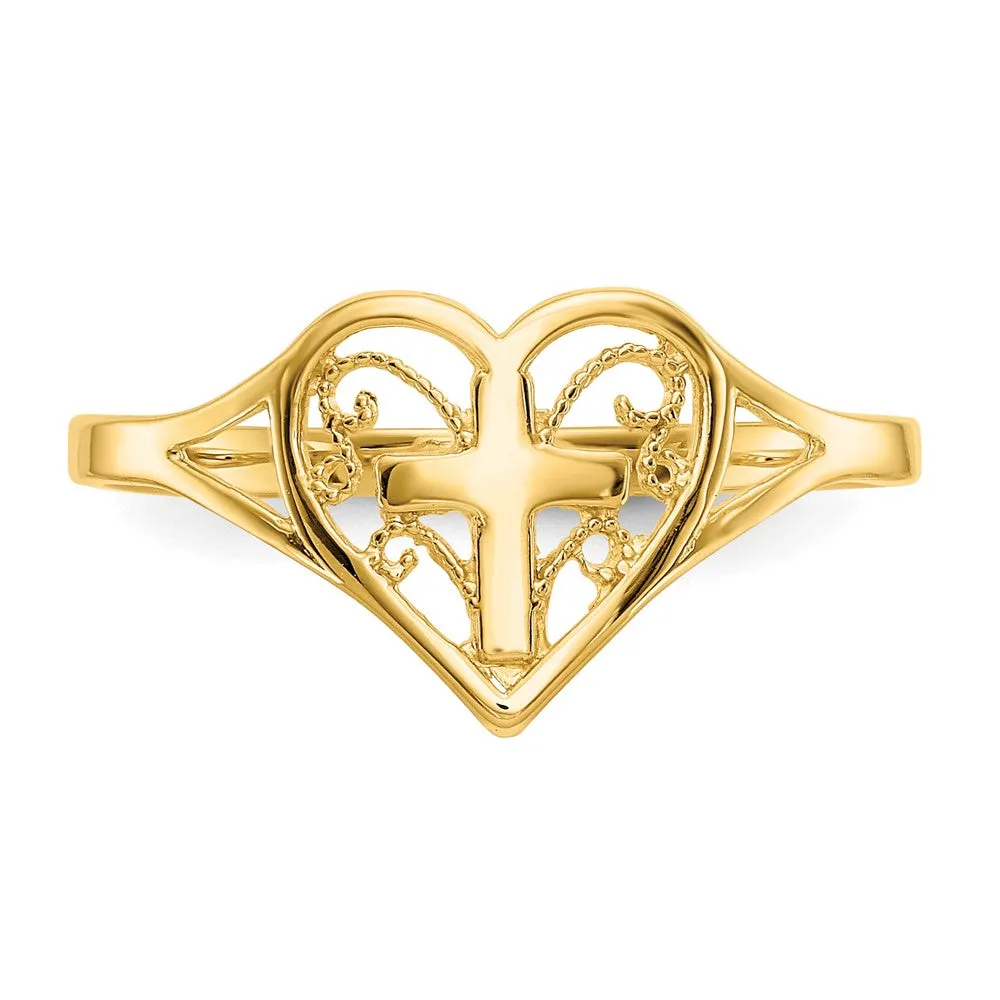 10k Polished Heart w/ Cross Ring-10K5117