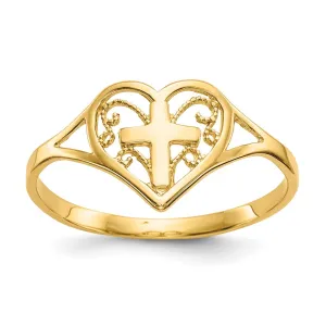 10k Polished Heart w/ Cross Ring-10K5117