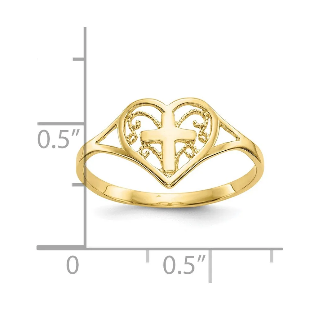 10k Polished Heart w/ Cross Ring-10K5117