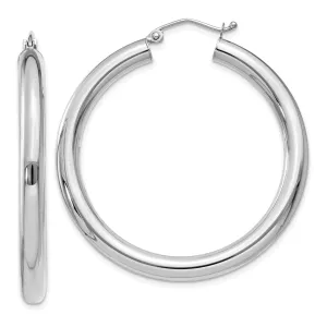 10K White Gold 4mm Polished Hoop Earrings with Rhodium Finish
