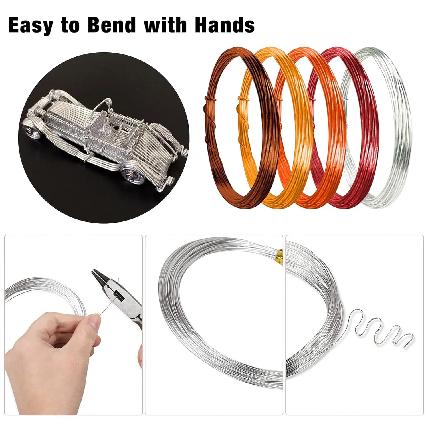 12 Rolls Colored Aluminum Craft Wire 196.8 Feet 18 Gauge 1Mm Flexible Anodized Craft Wire Metal Artistic Floral Jewelry Beading Wire for DIY Jewelry Craft Making