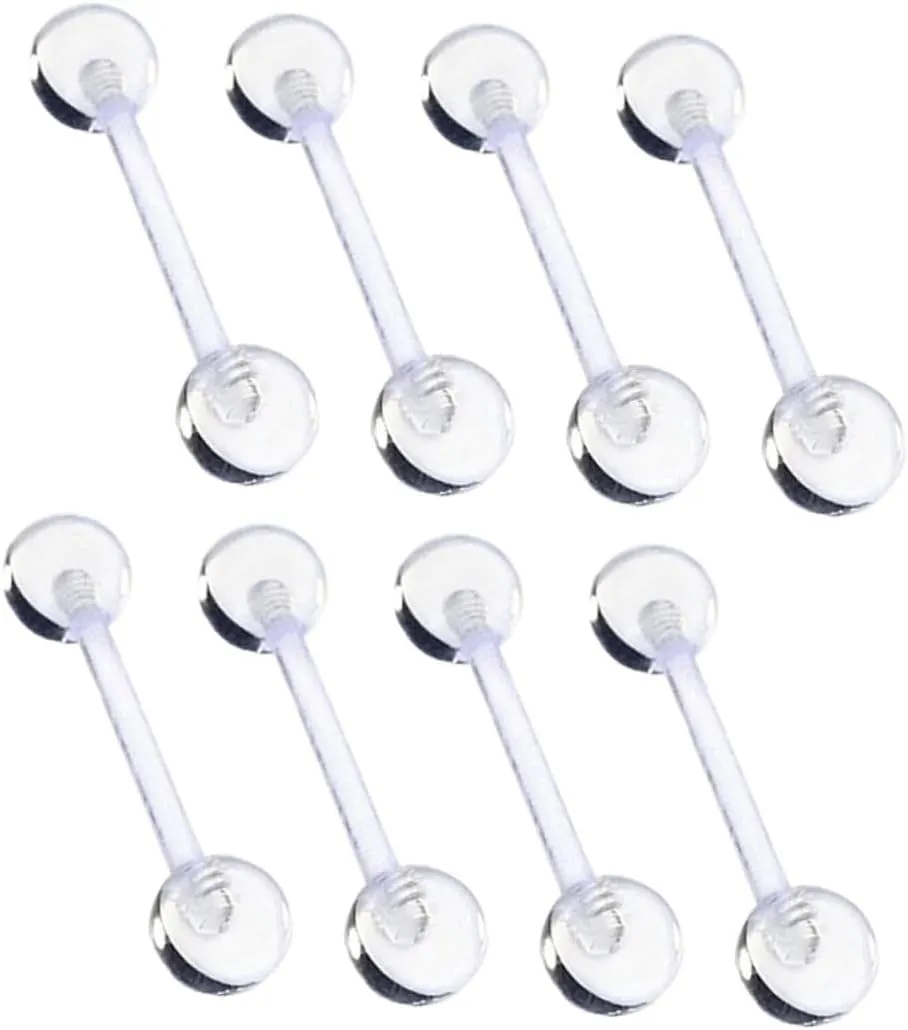 12Pcs Clear Barbell Tongue Rings Retainer Jewelry for Body Piercing Transparent Acrylic Bars for Parties and Special Occasions