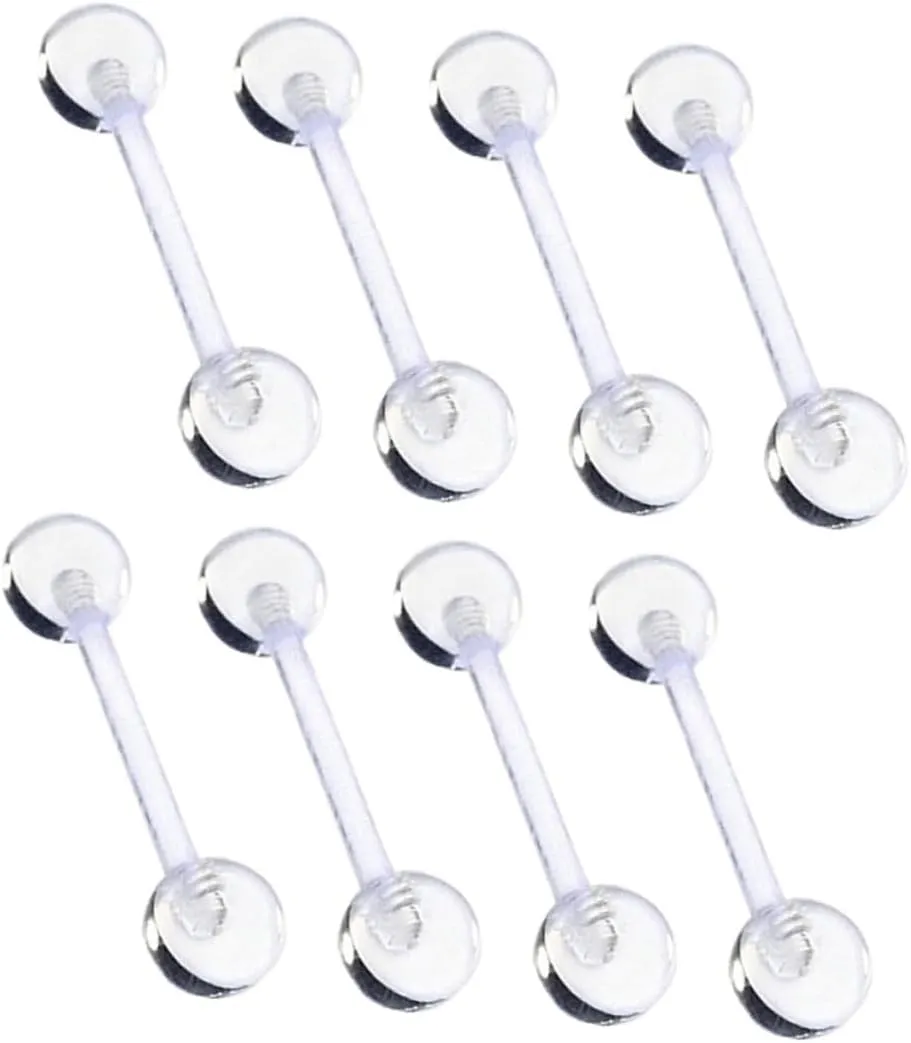 12pcs Soft Rod Tongue Ring Piercing Jewelry for Tongue Dermal Piercing Studs Barbell Bars Ring for Parties