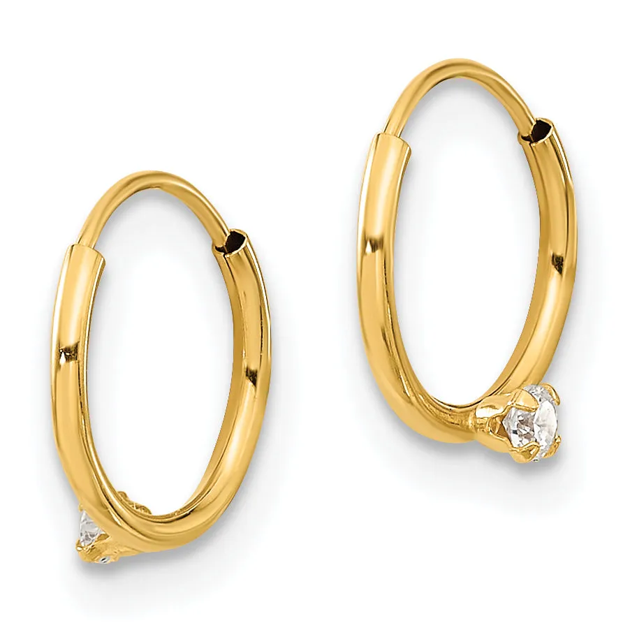 14K Gold Children's Endless Hoop Earrings with Clear CZ Gems