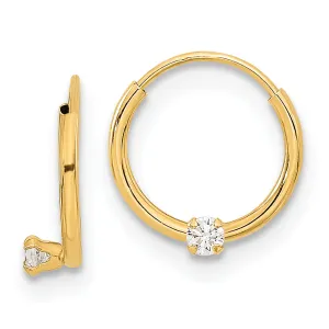 14K Gold Children's Endless Hoop Earrings with Clear CZ Gems