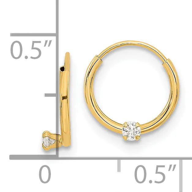 14K Gold Children's Endless Hoop Earrings with Clear CZ Gems