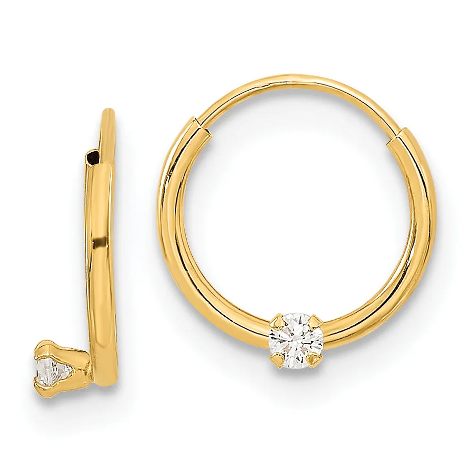 14K Gold Children's Endless Hoop Earrings with Clear CZ Gems