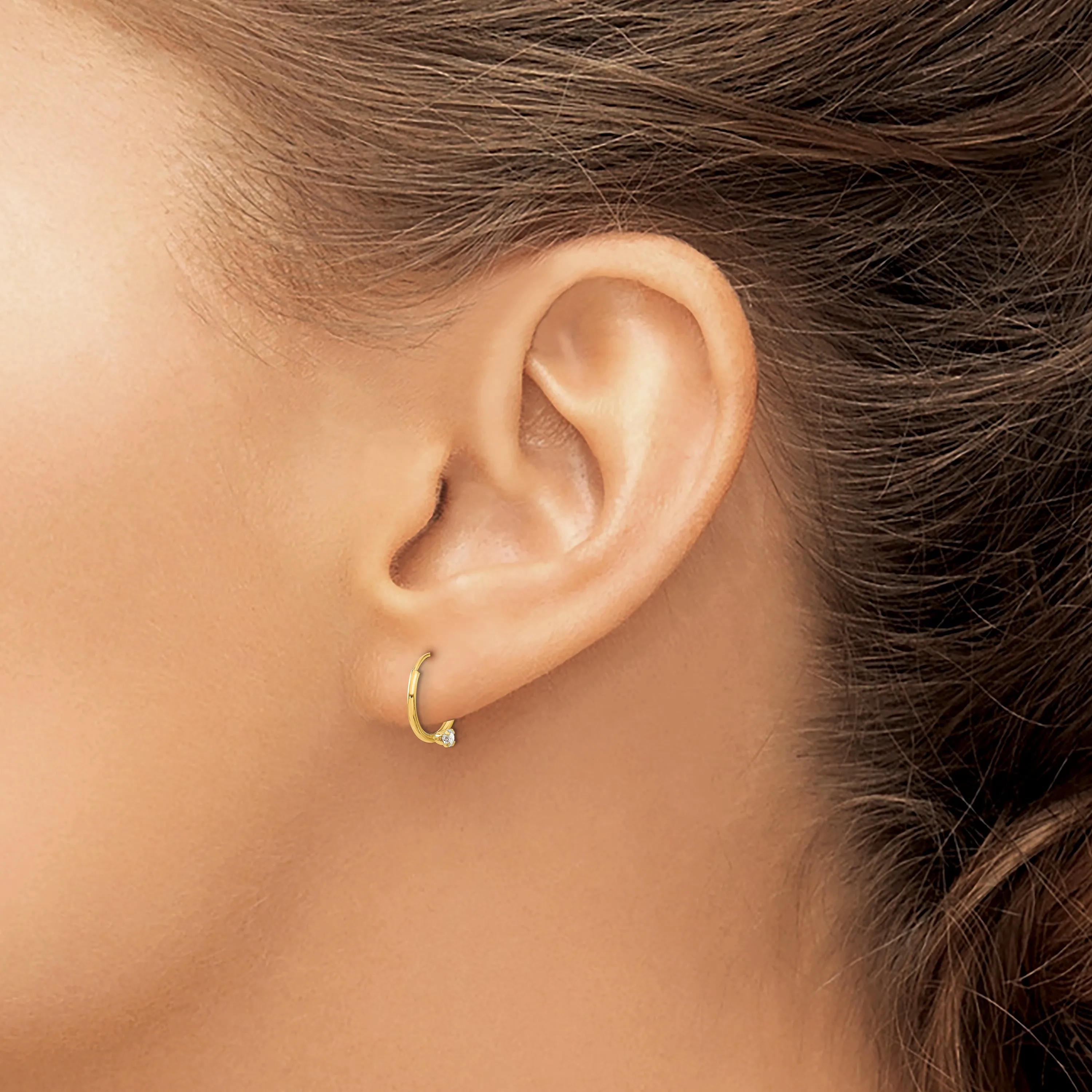 14K Gold Children's Endless Hoop Earrings with Clear CZ Gems