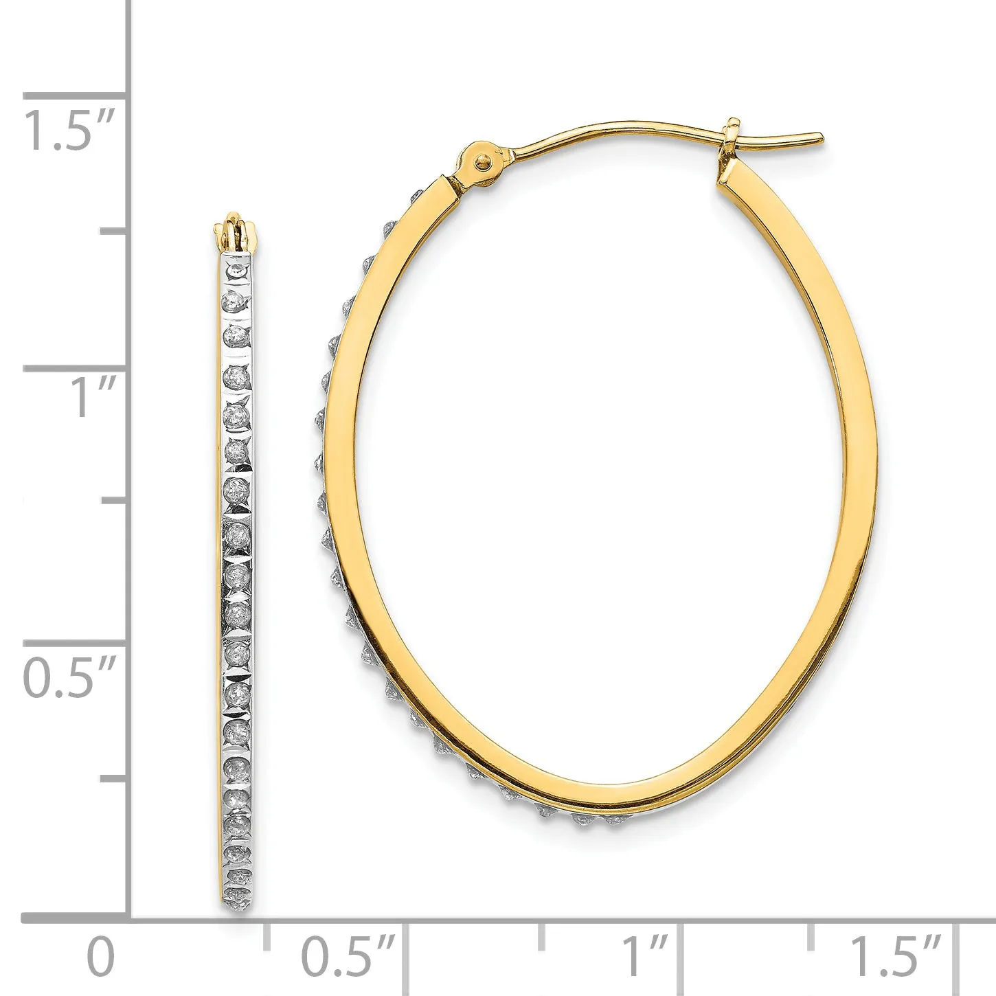 14K Gold Diamond Fascination Oval Hoop Earrings with Polished Finish