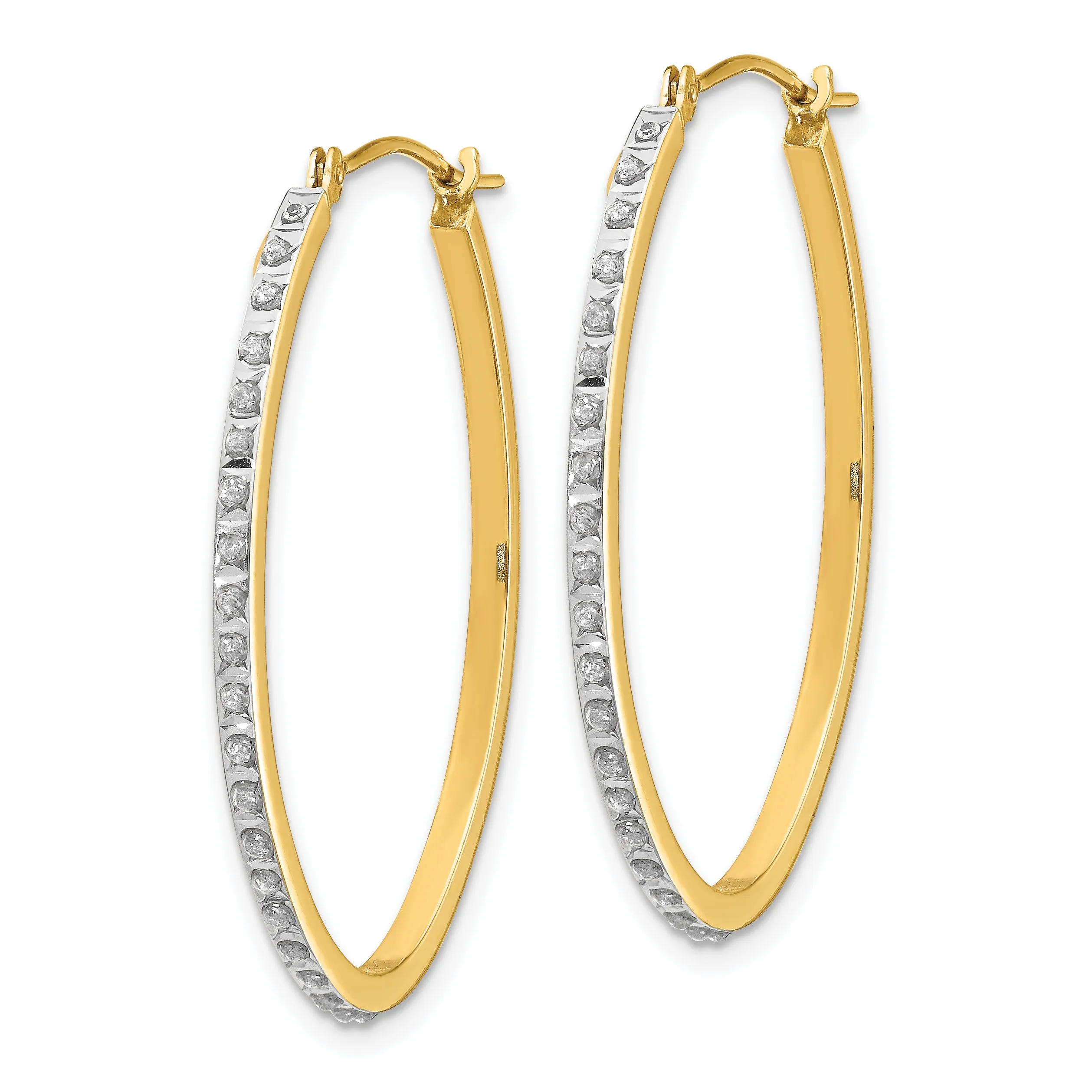14K Gold Diamond Fascination Oval Hoop Earrings with Polished Finish