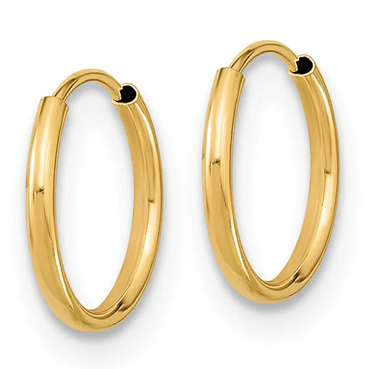 14K Gold Endless Hoop Earrings with Polished Finish Lightweight & Nickel Free
