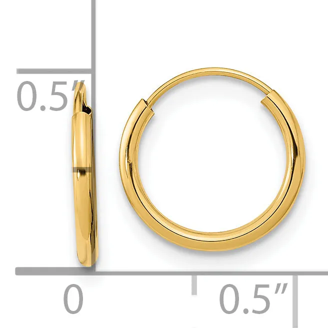 14K Gold Endless Hoop Earrings with Polished Finish, Nickel-Free, 12mm