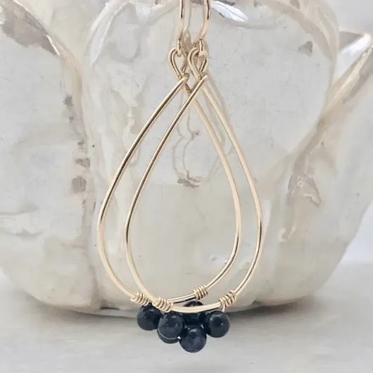 14k Gold Fill Teardrop Hoops with Sapphire