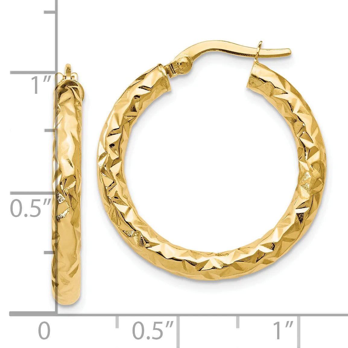 14K Gold ForeverLite Polished and Textured Hollow Hoop Earrings for Women