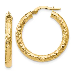 14K Gold ForeverLite Polished and Textured Hollow Hoop Earrings for Women