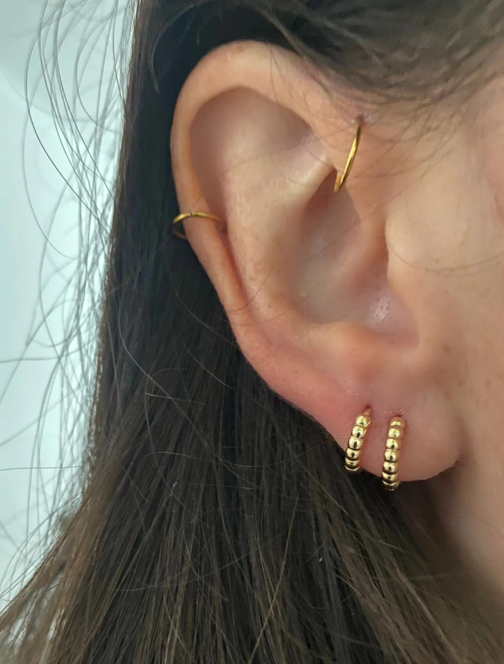 14K Gold Mini Beaded Huggie
