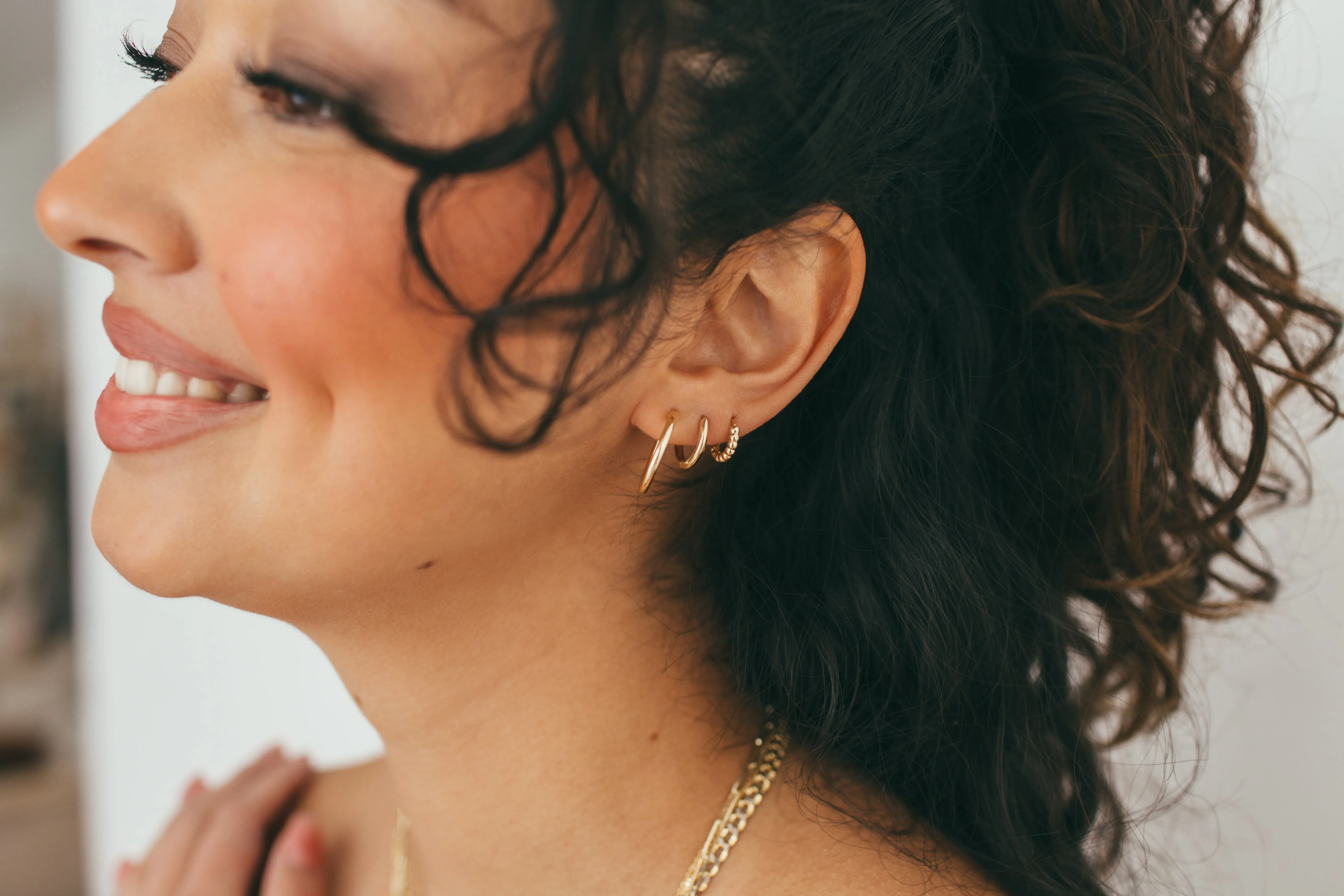 14K Gold Mini Beaded Huggie
