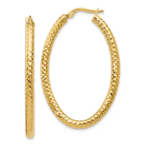 14K Gold Oval Hoop Earrings with Textured Polished Finish Lightweight and Elegant