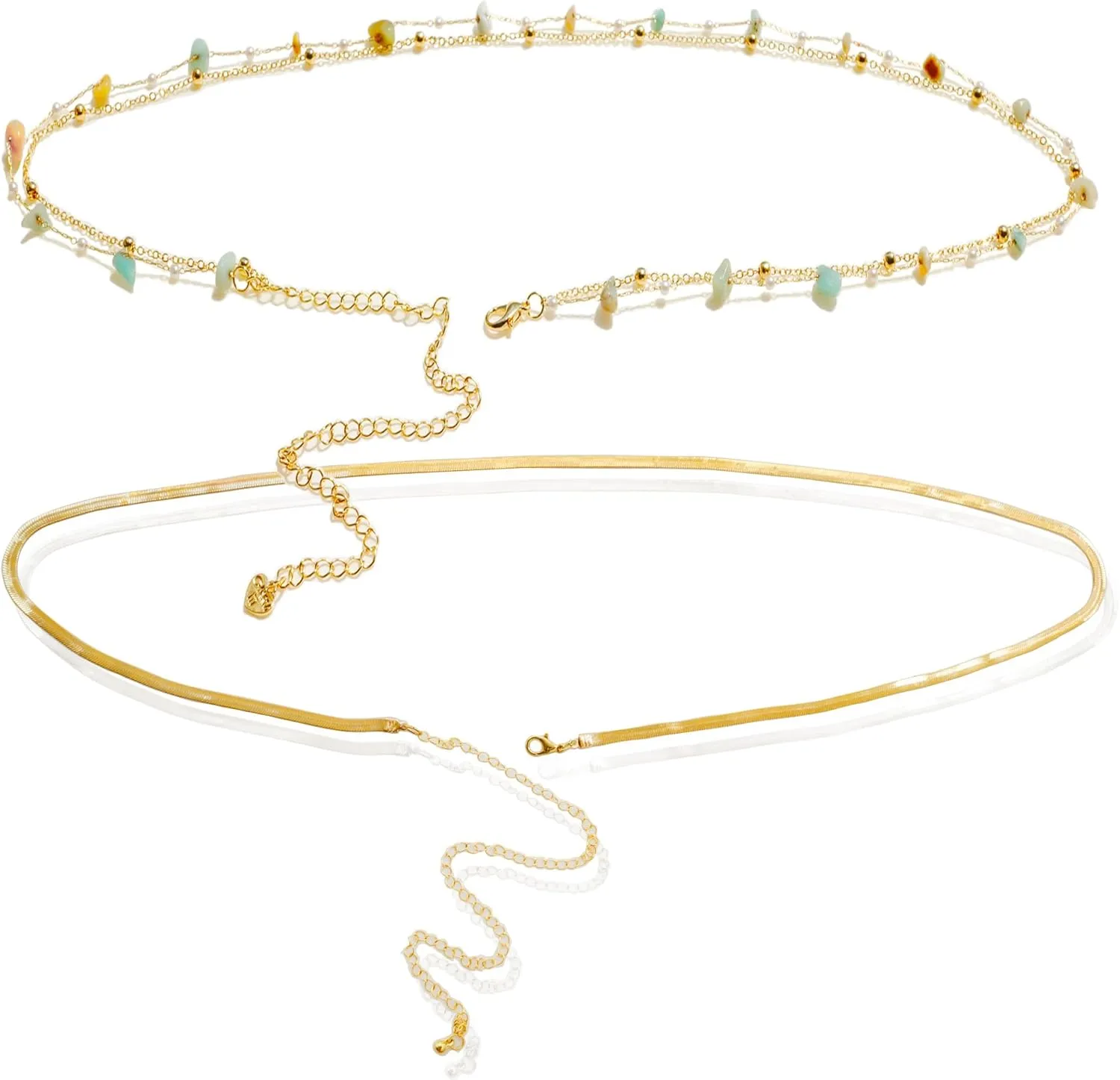 14K Gold Plated Body Chains| Layered Waist Chain with Satellite Beads Natural stone| Adjustable Belly Belt Chains Bikini|Body Jewelry for Women Teen Girls