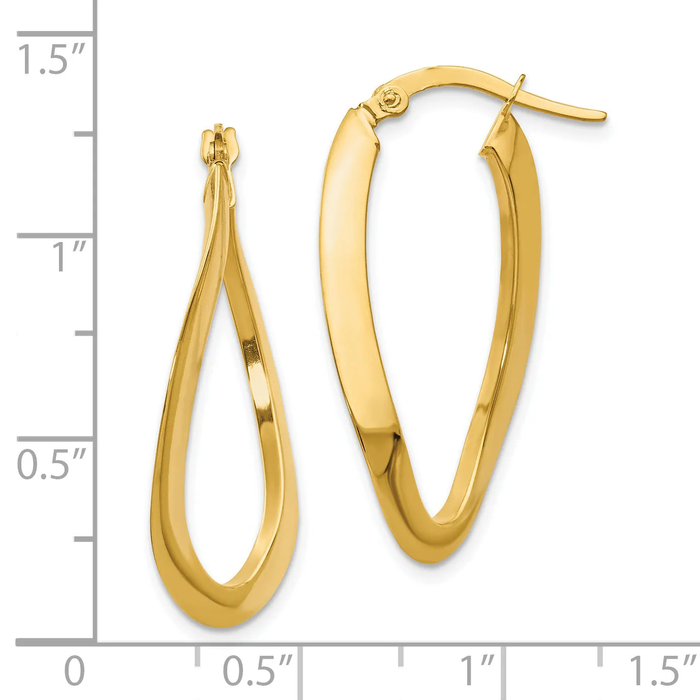 14K Gold Polished Hollow Oval Hoop Earrings with Twisted Design