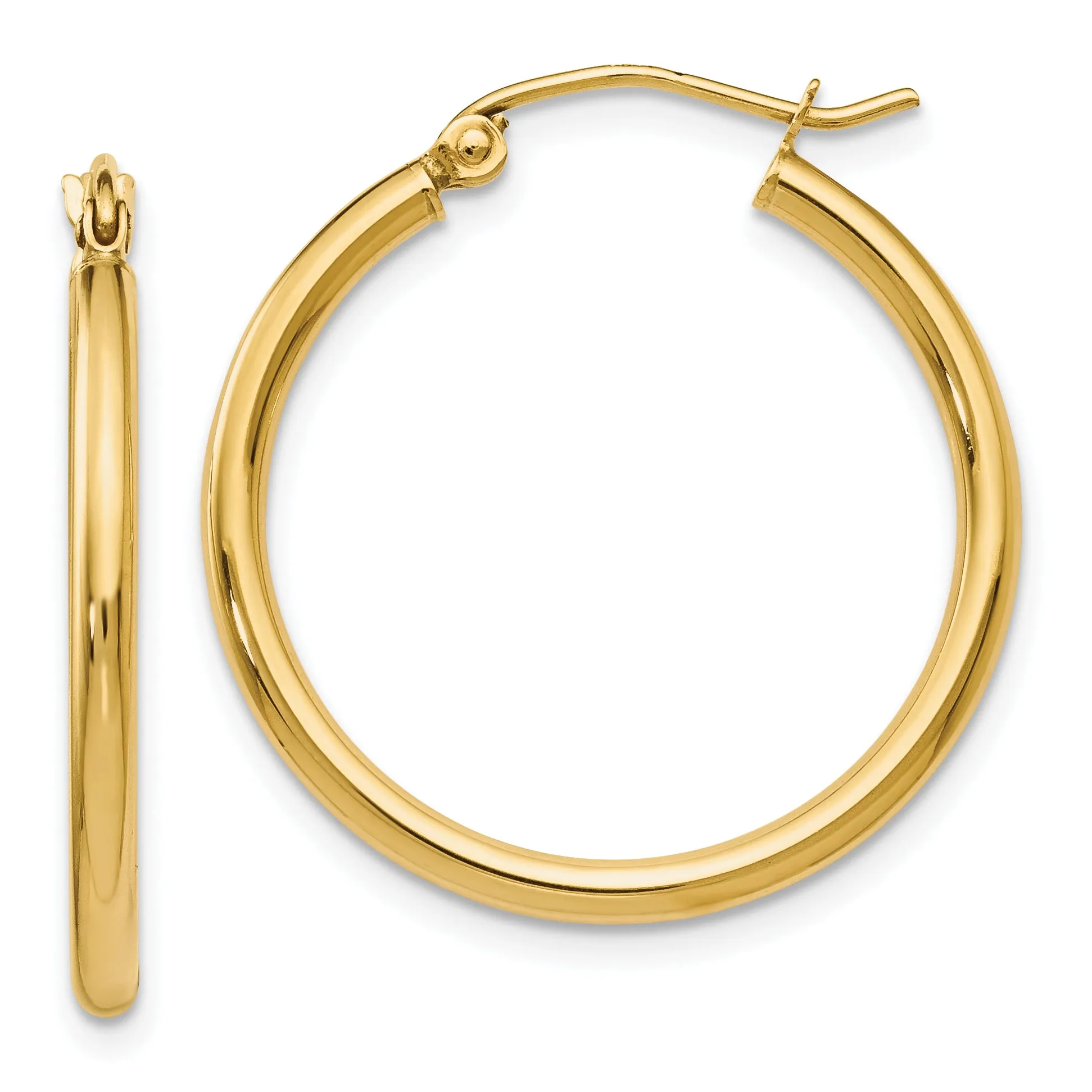 14K Gold Polished Hoop Earrings 25mm Hollow Tubing Design