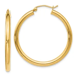 14K Gold Polished Hoop Earrings with Hollow Tubing Design