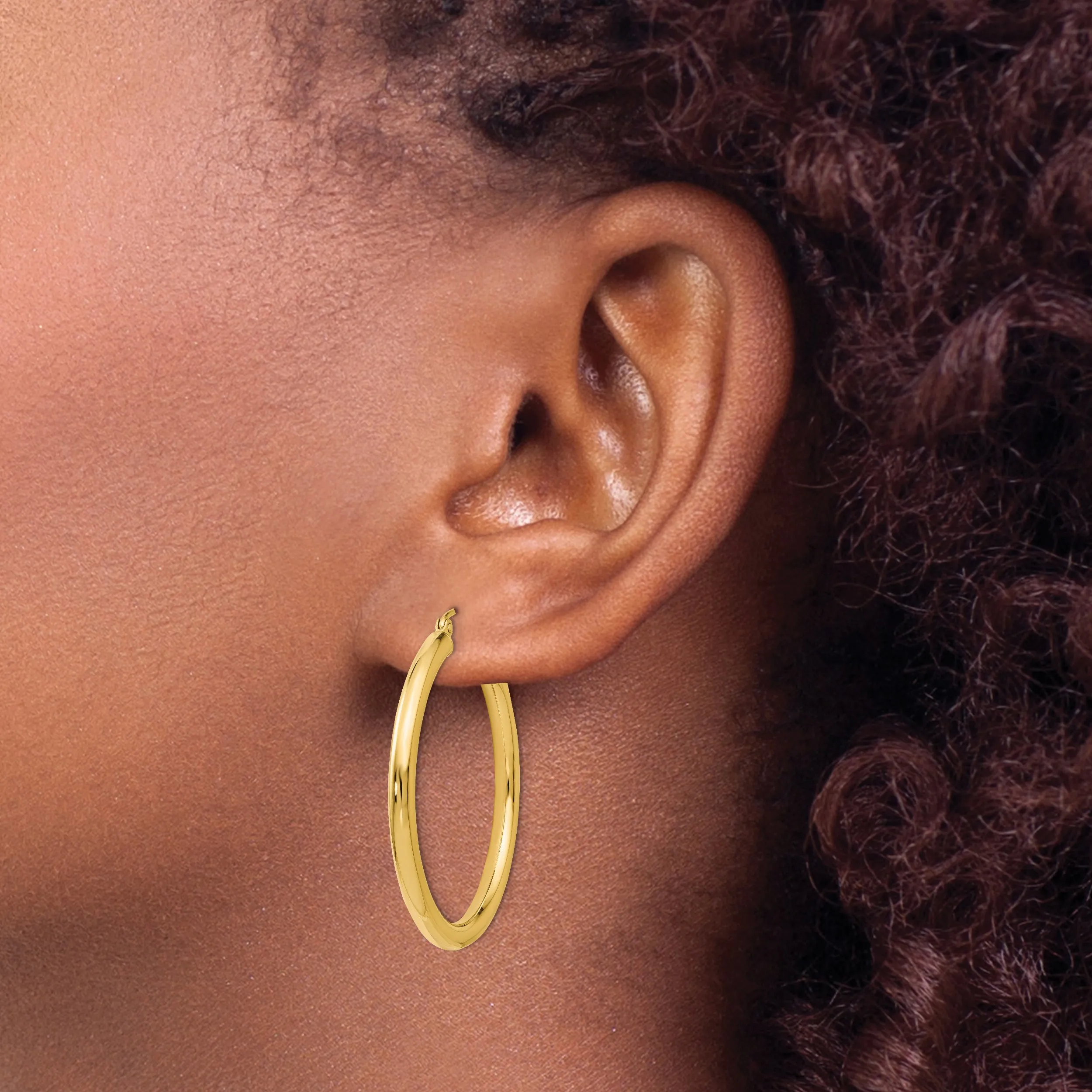 14K Gold Polished Hoop Earrings with Hollow Tubing Design