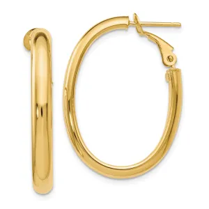 14K Gold Polished Oval Hoop Earrings with Omega Clip Back