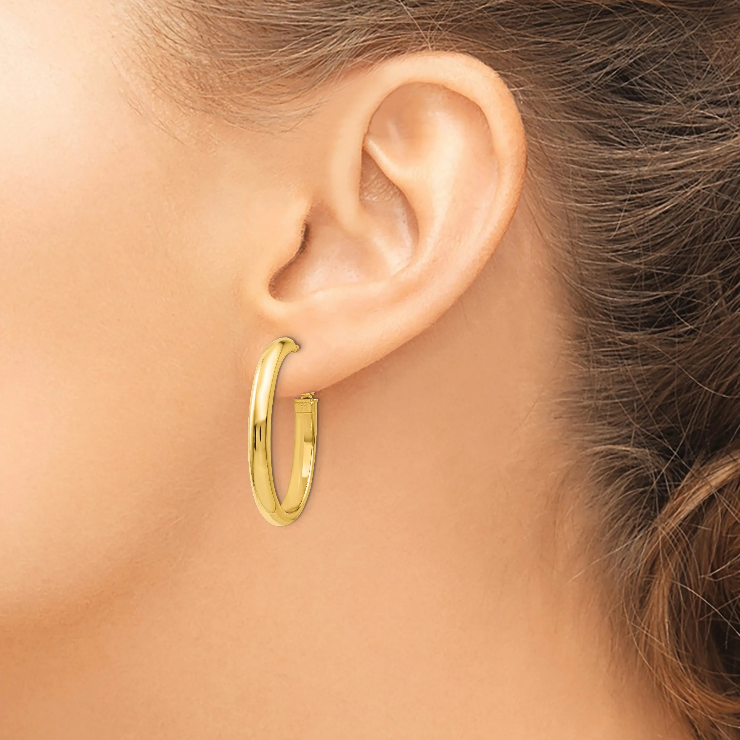 14K Gold Polished Oval Hoop Earrings with Omega Clip Back