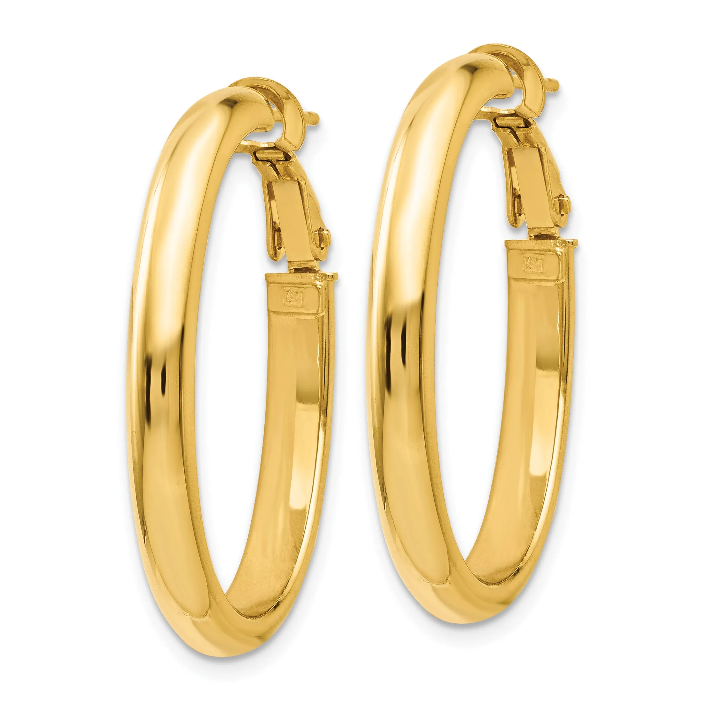 14K Gold Polished Oval Hoop Earrings with Omega Clip Back