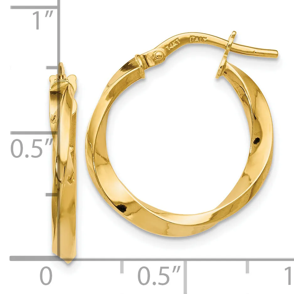 14K Gold Polished Twisted Hoop Earrings with Lifetime Guarantee