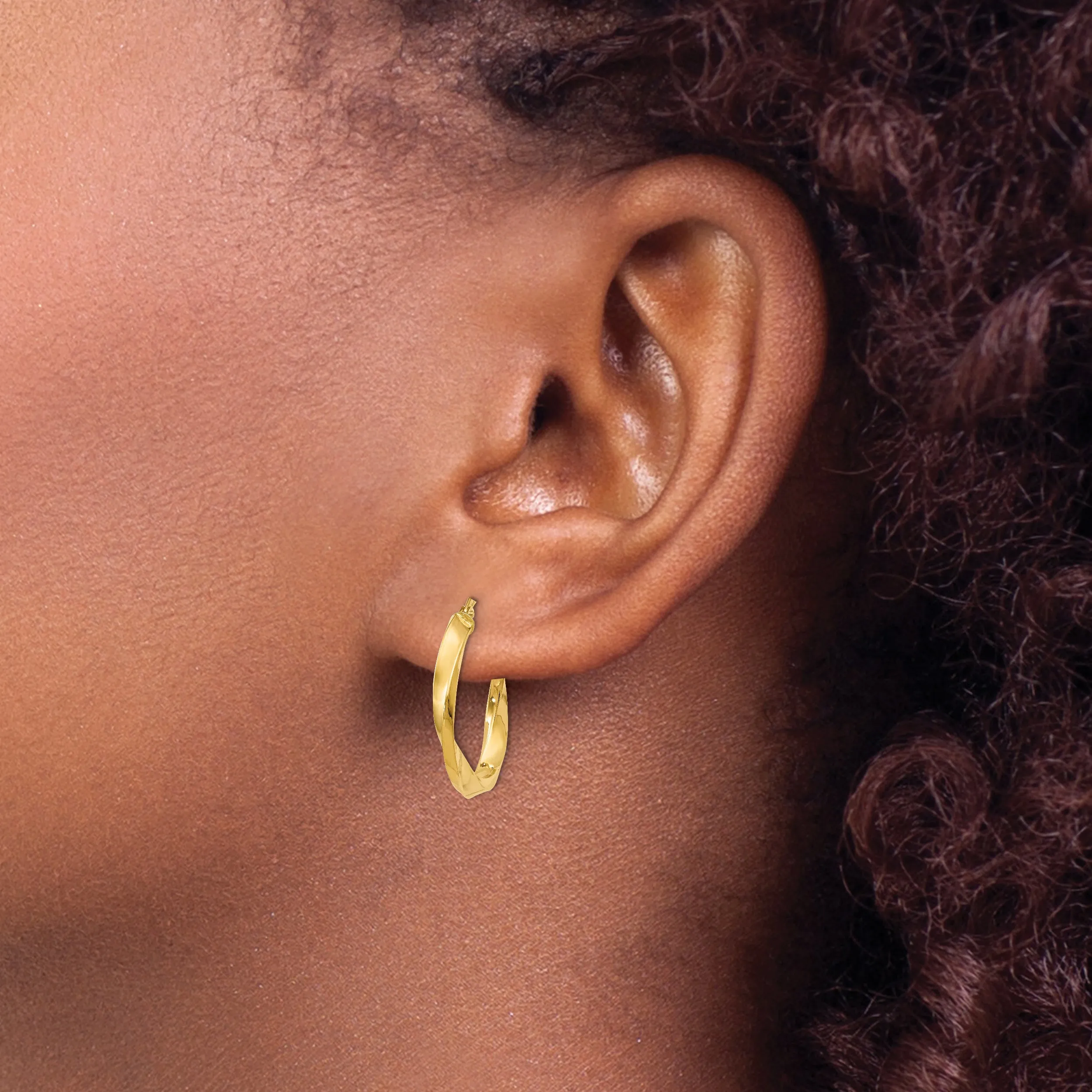 14K Gold Polished Twisted Hoop Earrings with Lifetime Guarantee