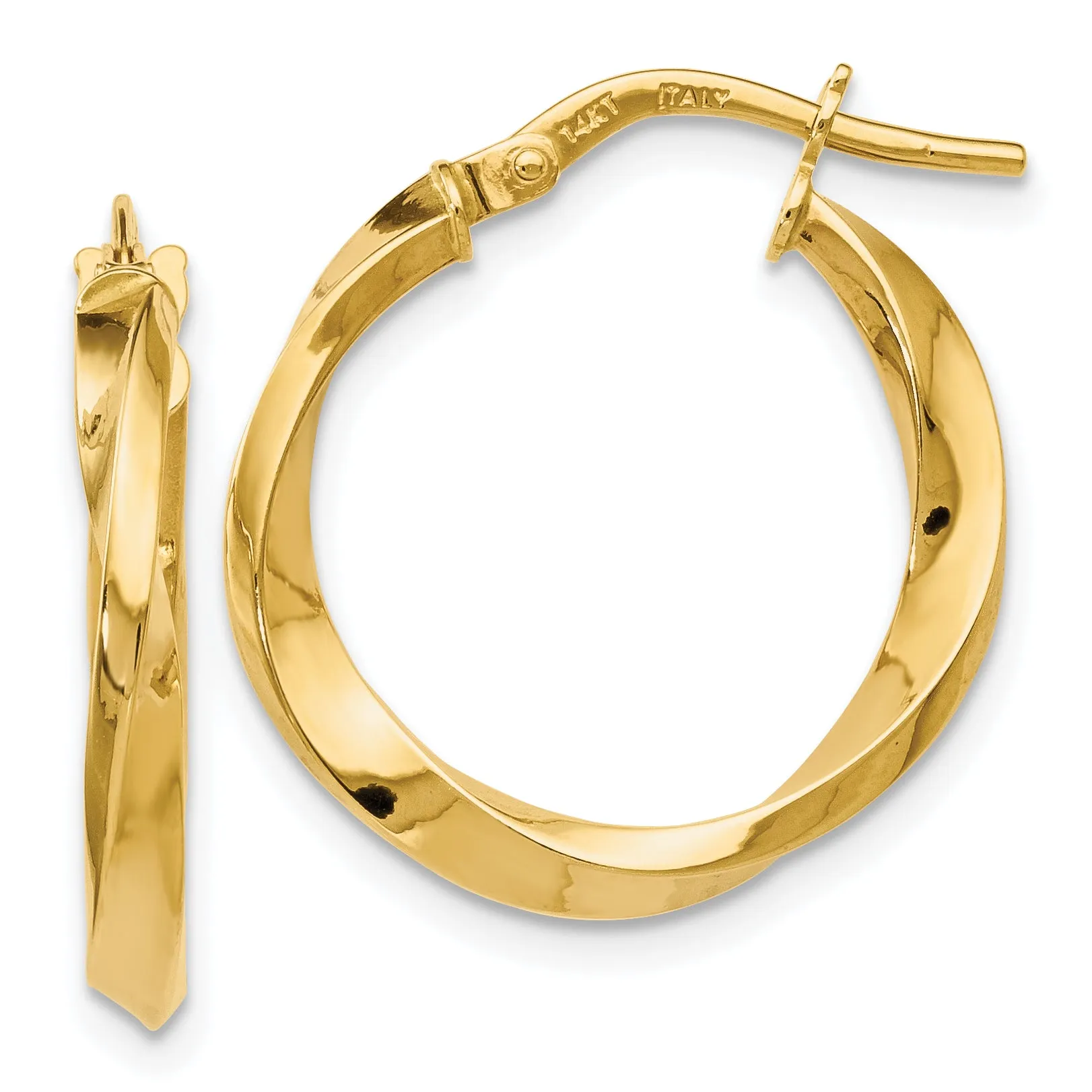 14K Gold Polished Twisted Hoop Earrings with Lifetime Guarantee