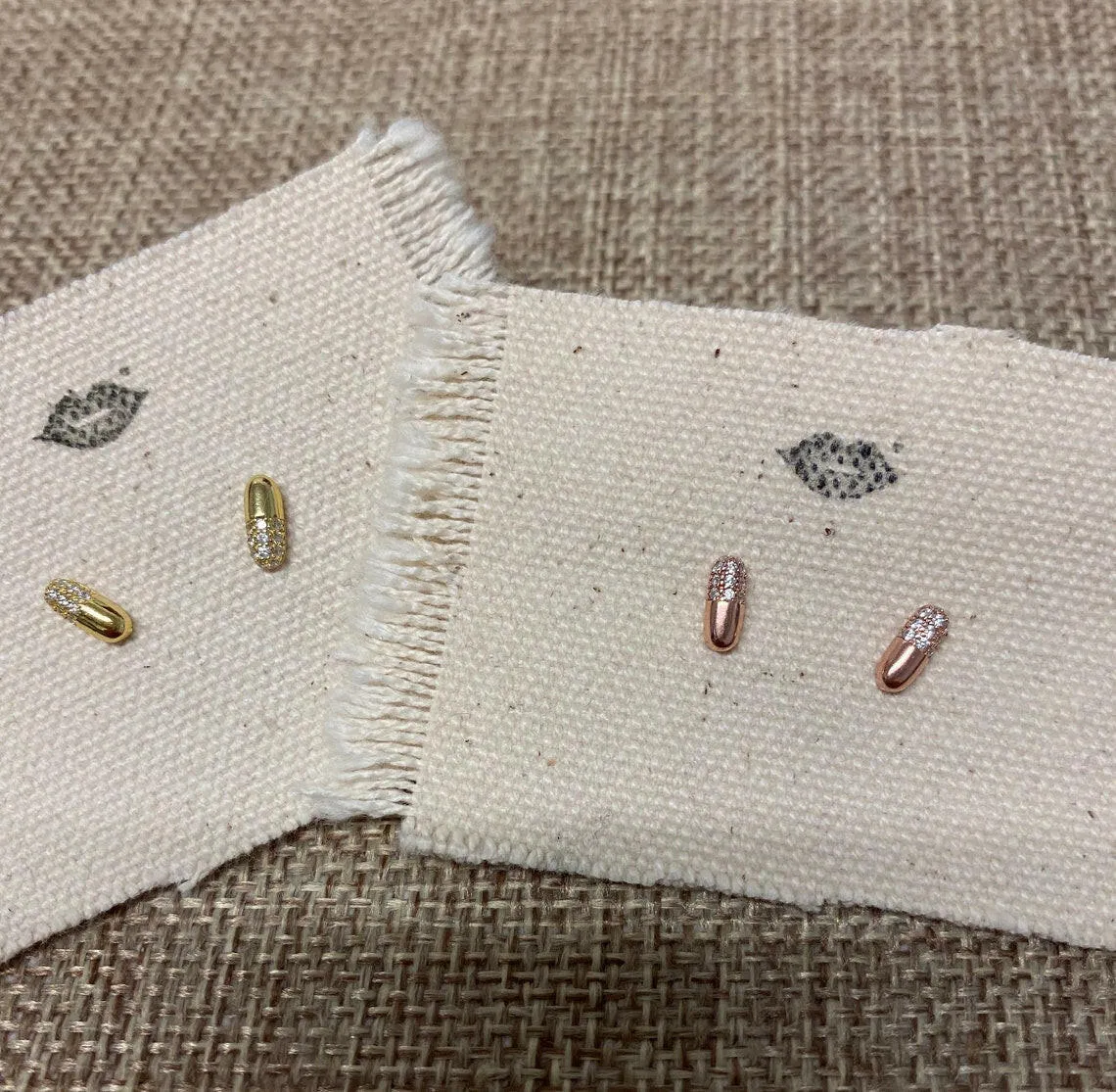 14k Natural Diamond Pill Capsule Earrings