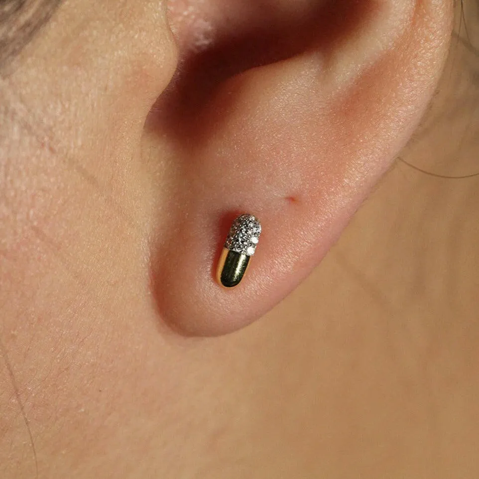 14k Natural Diamond Pill Capsule Earrings