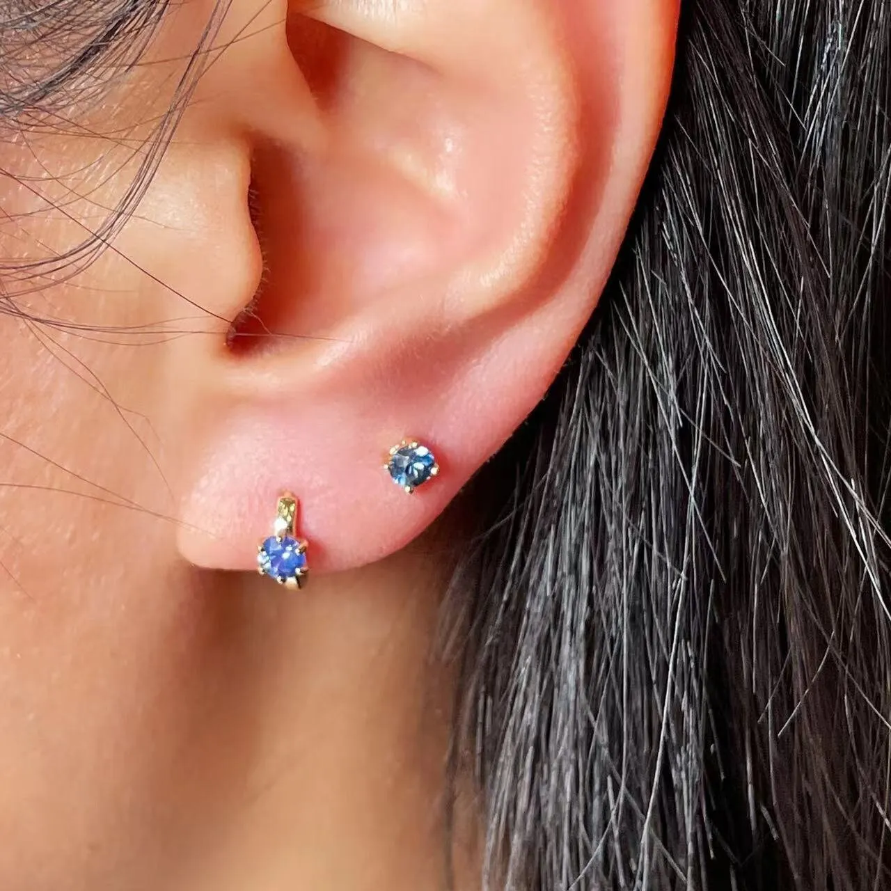 14k Solid Gold Pink/Blue Sapphire Screw Back Stud Earrings
