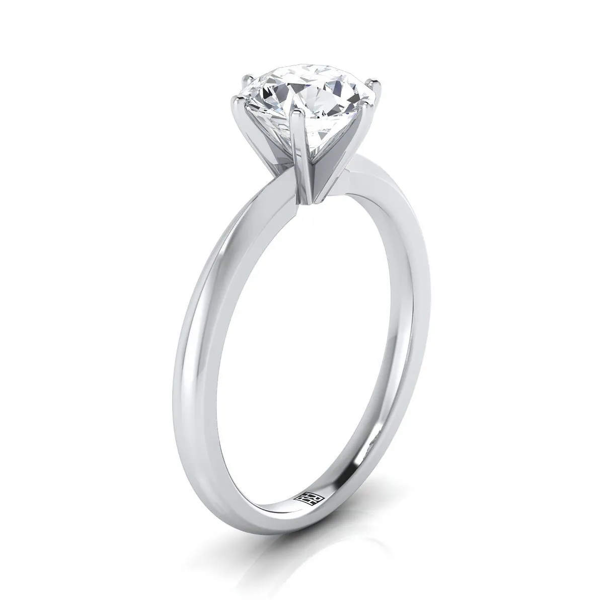14K White Gold Round Brilliant Amethyst Pinched Comfort Fit Claw Prong Solitaire Engagement Ring