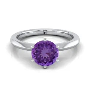 14K White Gold Round Brilliant Amethyst Pinched Comfort Fit Claw Prong Solitaire Engagement Ring