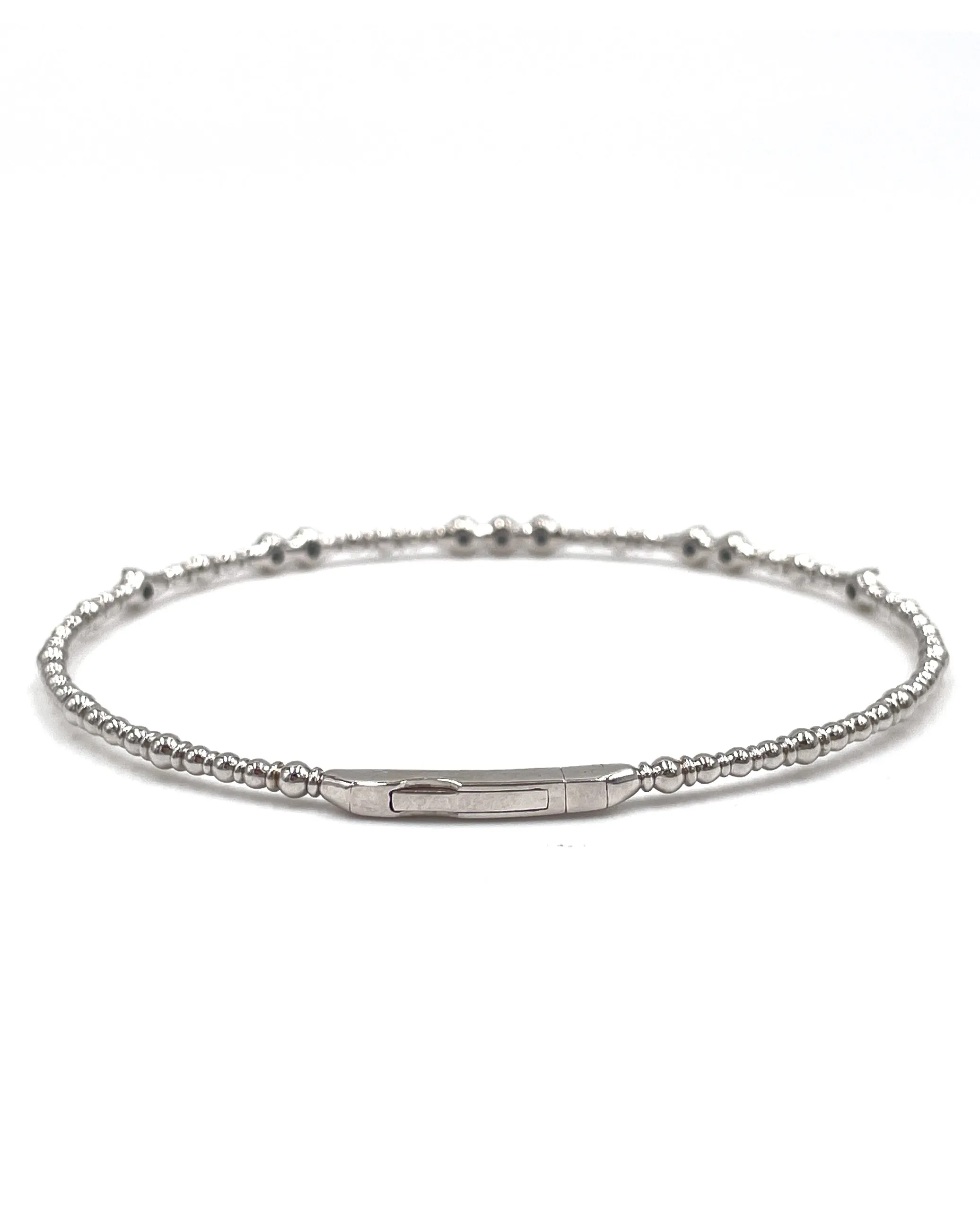 14K White Gold Soft Bangle Bracelet with Diamonds