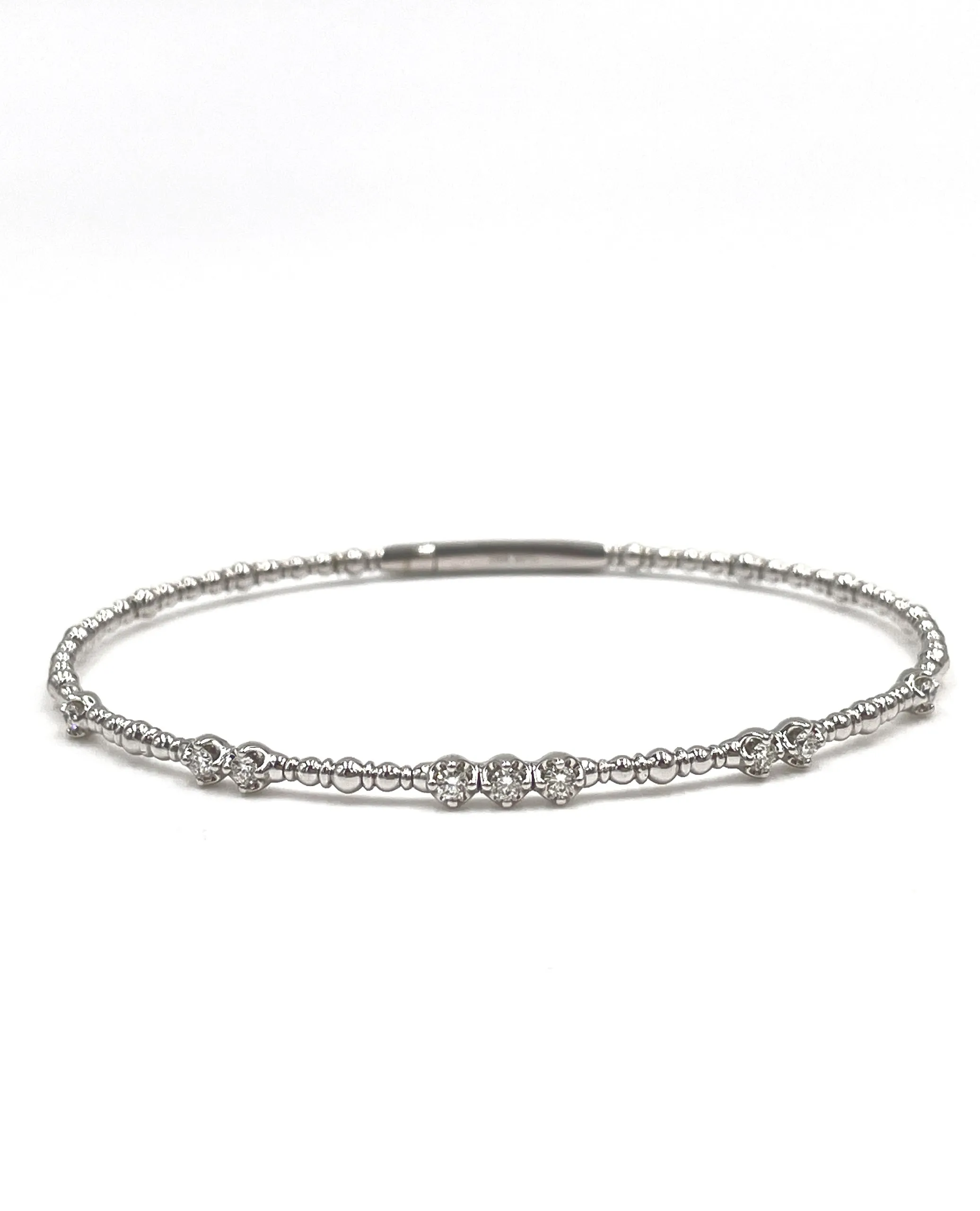 14K White Gold Soft Bangle Bracelet with Diamonds