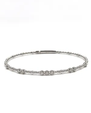 14K White Gold Soft Bangle Bracelet with Diamonds