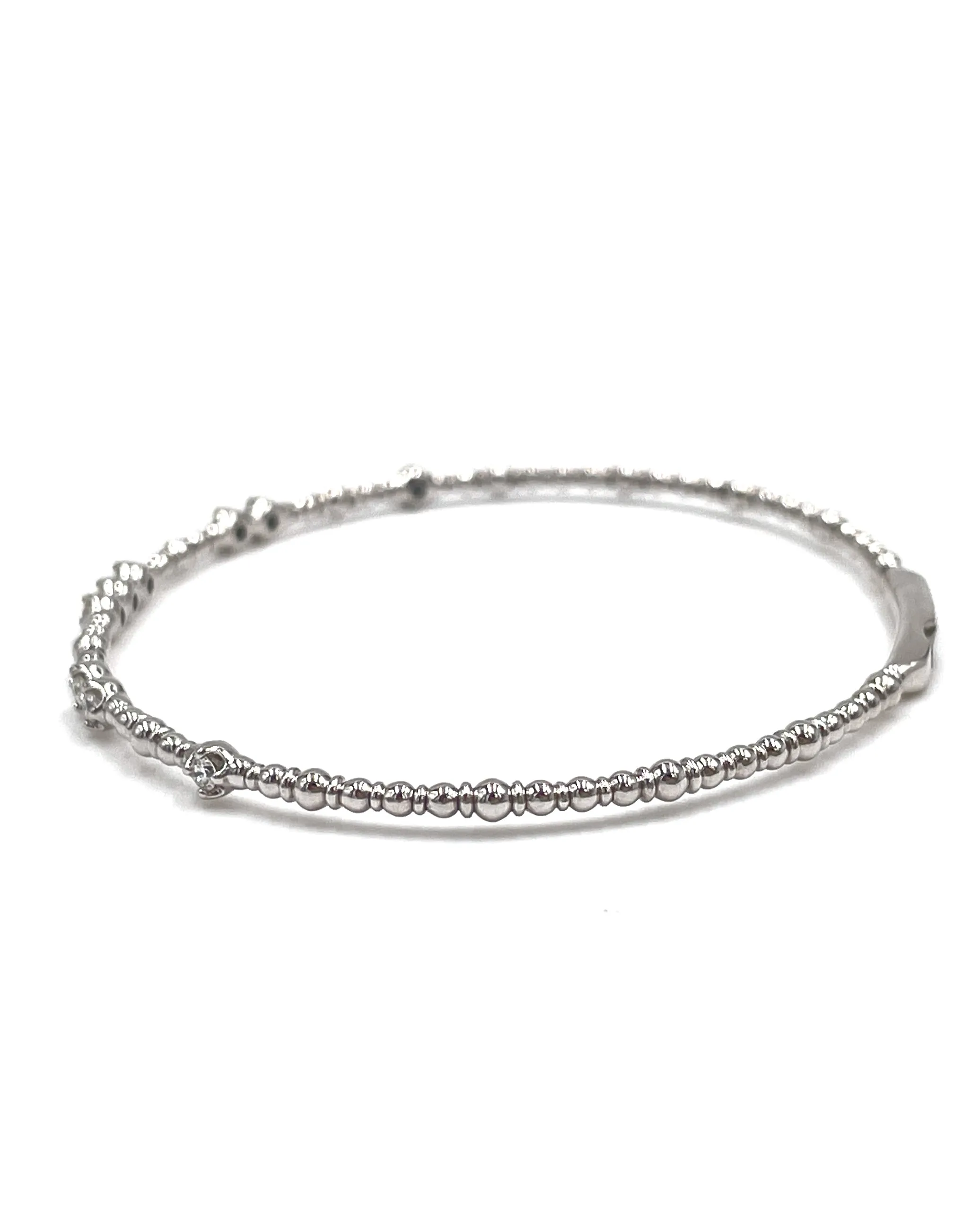 14K White Gold Soft Bangle Bracelet with Diamonds