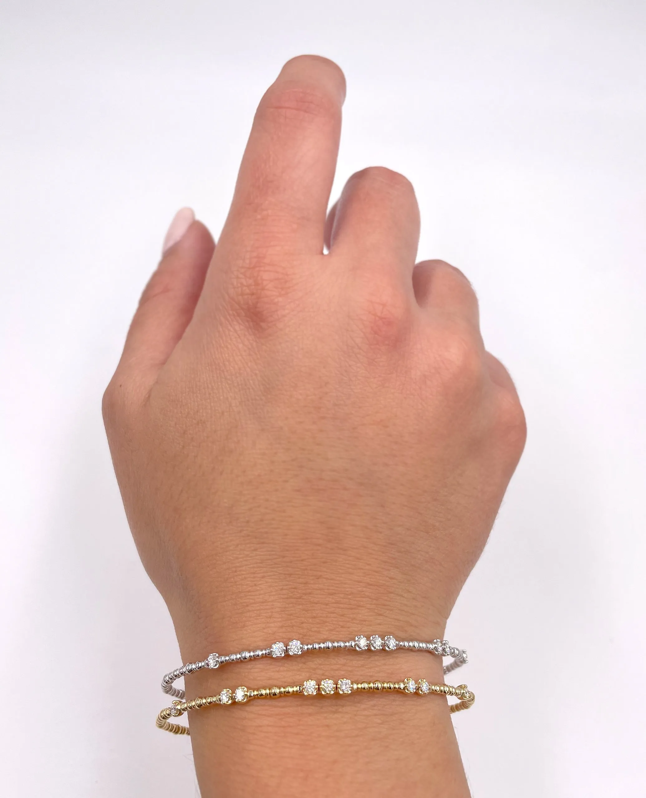 14K White Gold Soft Bangle Bracelet with Diamonds